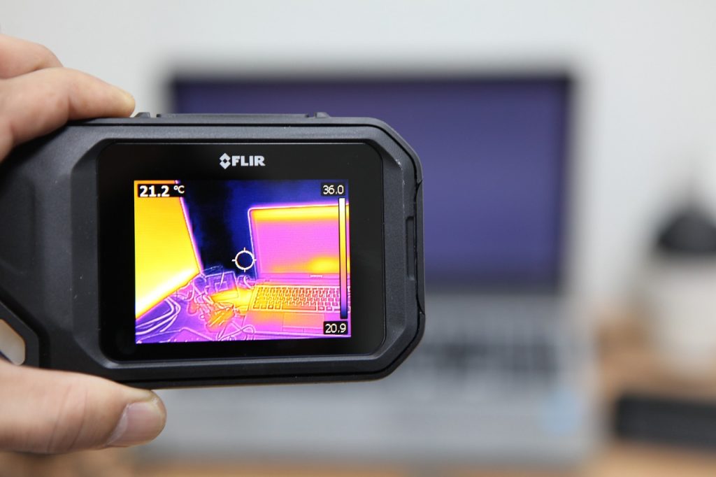 Thermal camera detecting heat signatures.